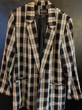 Requirements Nay and Tan Vintage Plaid Tailored Blazer Linen Blend